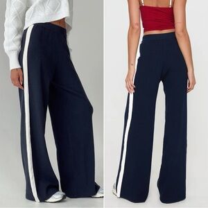 Navy Wide-Leg Pants with White Stripe